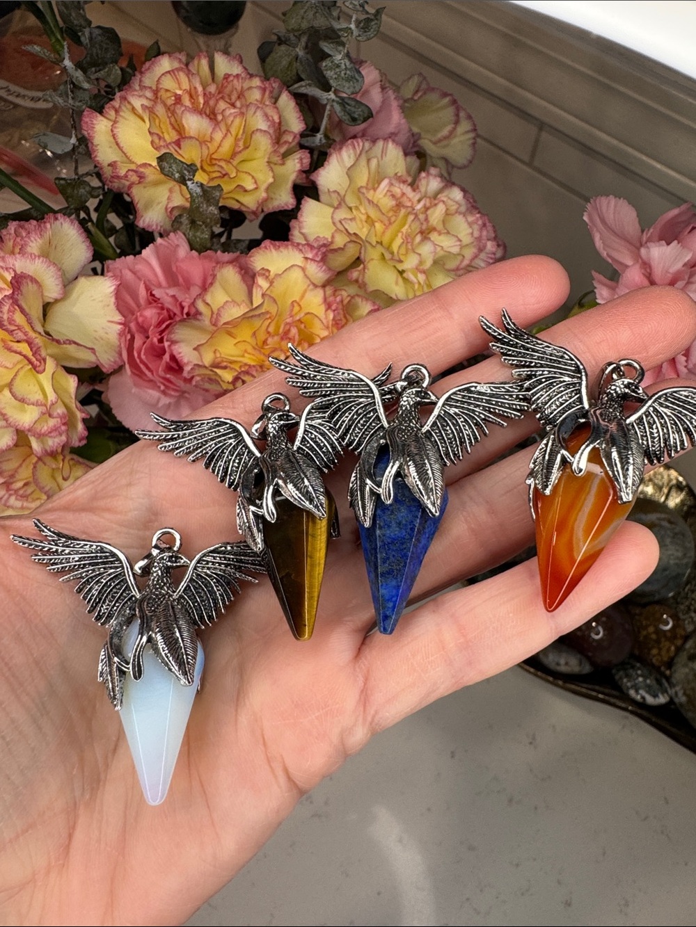 Winged Phoenix Crystal Point Necklace (listing is for one)